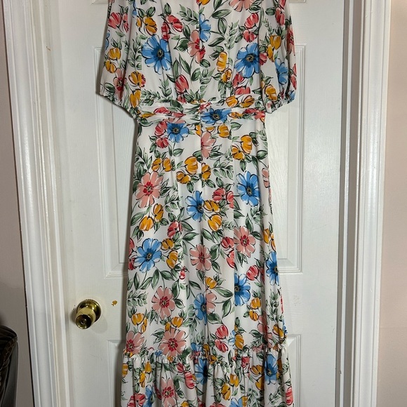 Donna Morgan Blue and Red Ruffled Tiered High low dress. - Picture 7 of 10